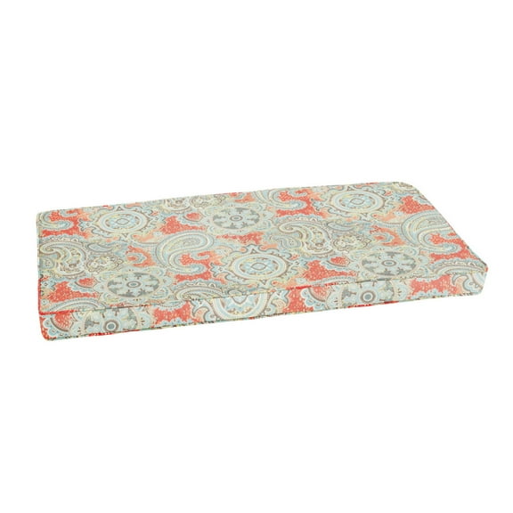 Coral Aqua Paisley Indoor, Outdoor Bench Cushion, Corded