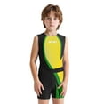 thumbnail image 3 of Haitryli Kids Boys Gymnastics Dance outfits Sleeveless Patchwork Sports Jumpsuit Bodysuit And Shorts Yellow Green 6, 3 of 7