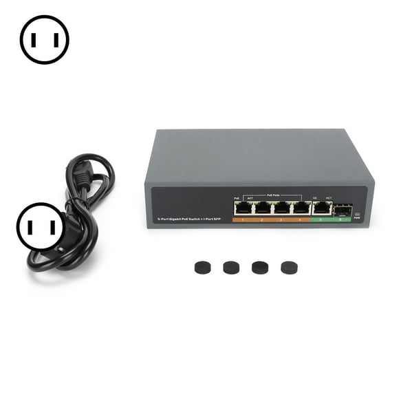 POE Switch 5 Port Full Gigabit SFP Optical Fiber Interface IEEE802.3af/at 65W Network Device 100?240V