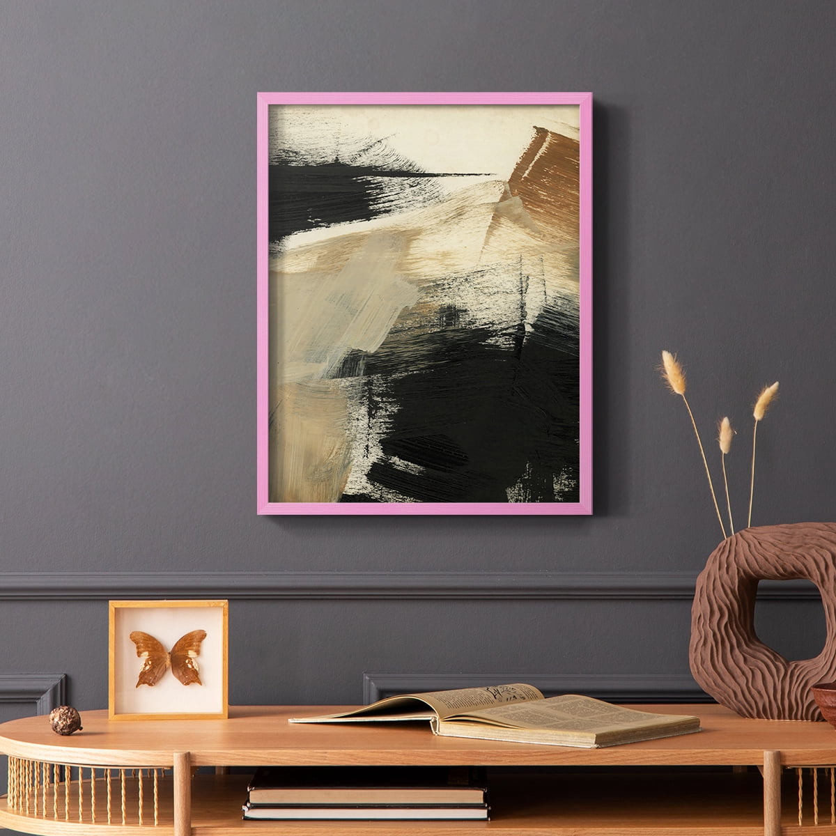 Baked Paintstrokes III Framed Print in Pink Solid Wood Framed Print No Nail Hanging