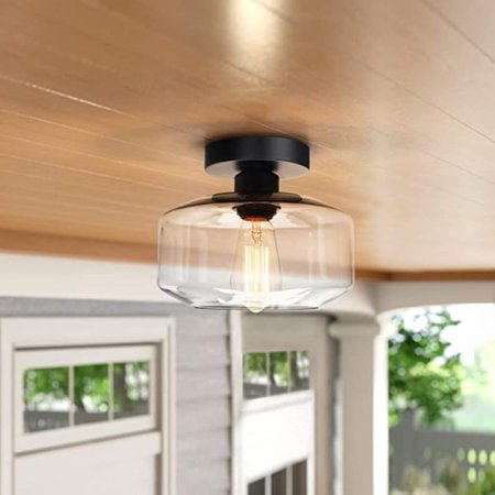 

Semi Flush Mount Ceiling Light Clear Glass Pendant Lamp Shade Farmhouse Lighting for Porch Hallway Kitchen Bedroom Hanging Light Fixture