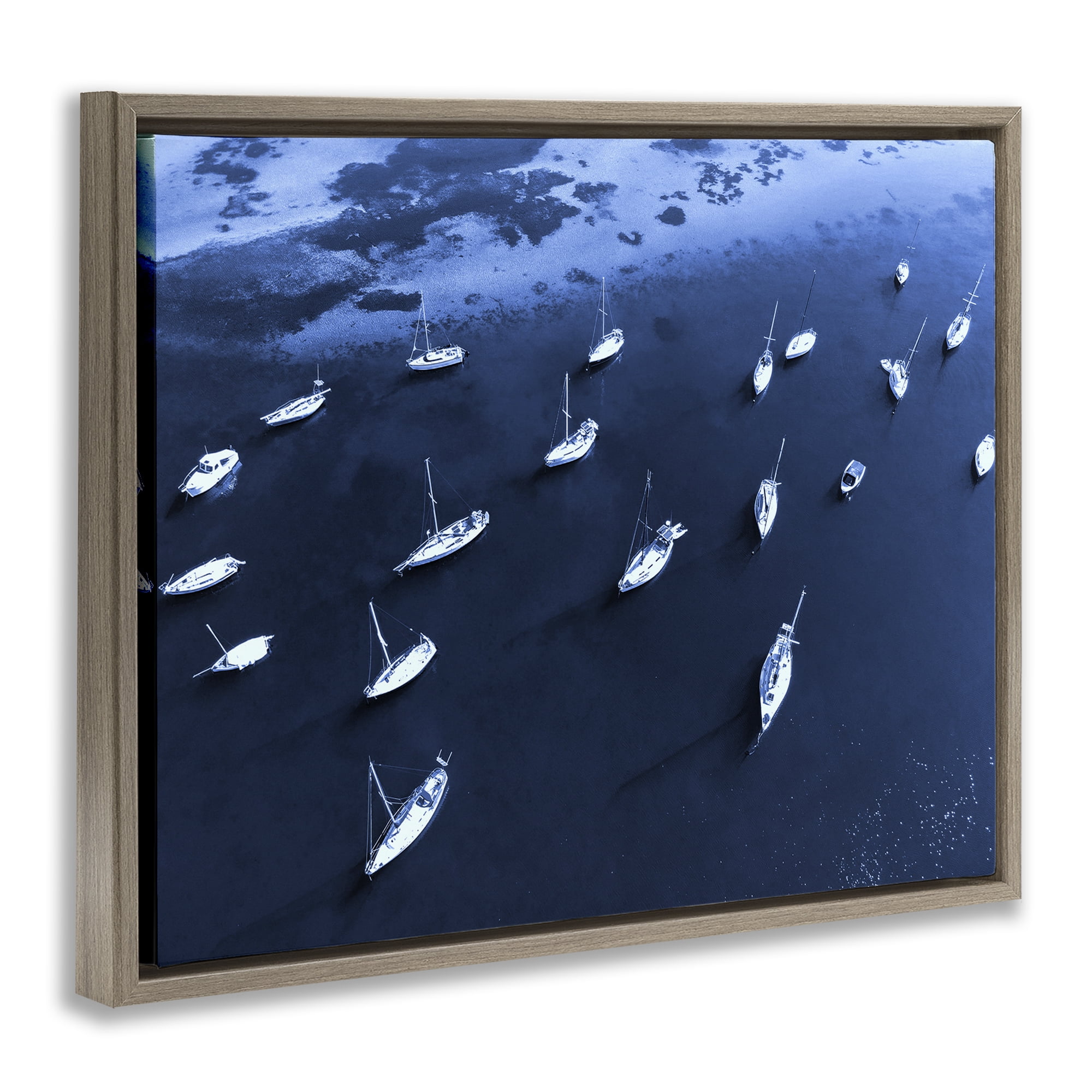 Stupell Industries Scattered Boats on Sea Transportation Photography Brown Floater Framed Canvas Art Print Wall Art, 31 x 25