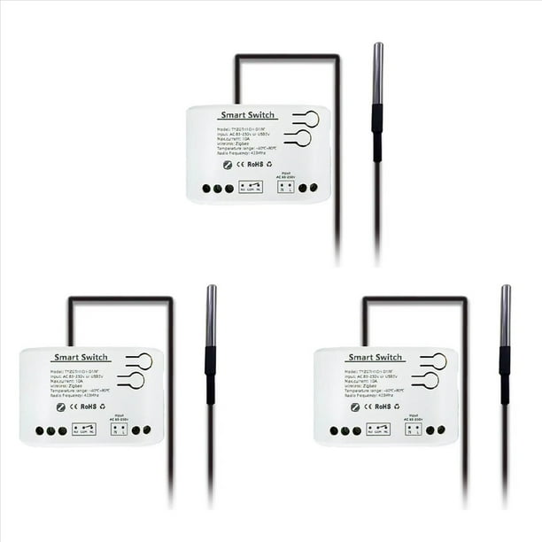 3X Interruptor Zigbee Inteligente Tuya con Sensor de Temperatura, Relé Zigbee de Contacto Seco Pasivo, Funciona con Home Assistant, CA 85-250 V