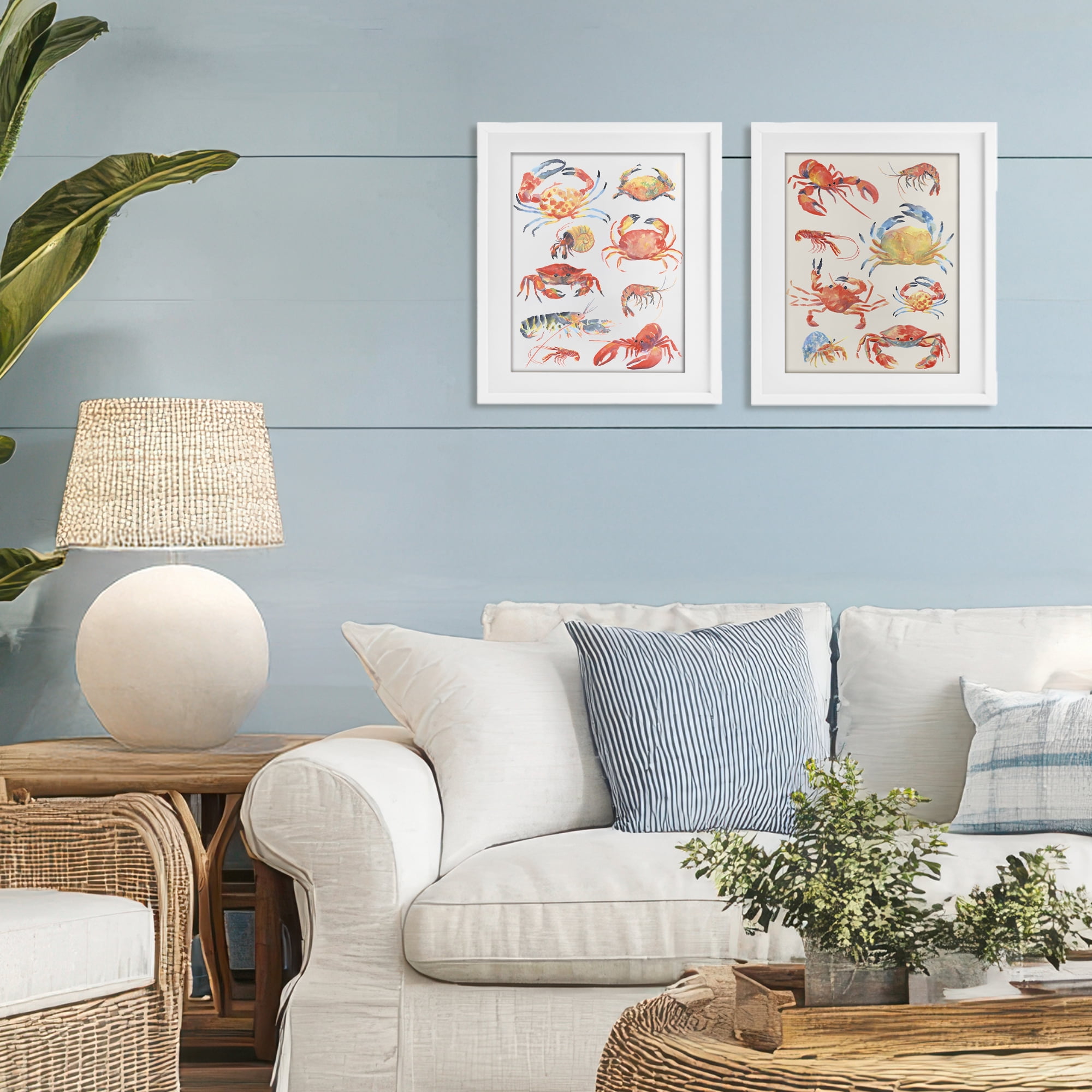 Stupell Industries Aquatic Crustacean Collection 2 Piece White Framed Print Under Glass Set, design by June Erica Vess