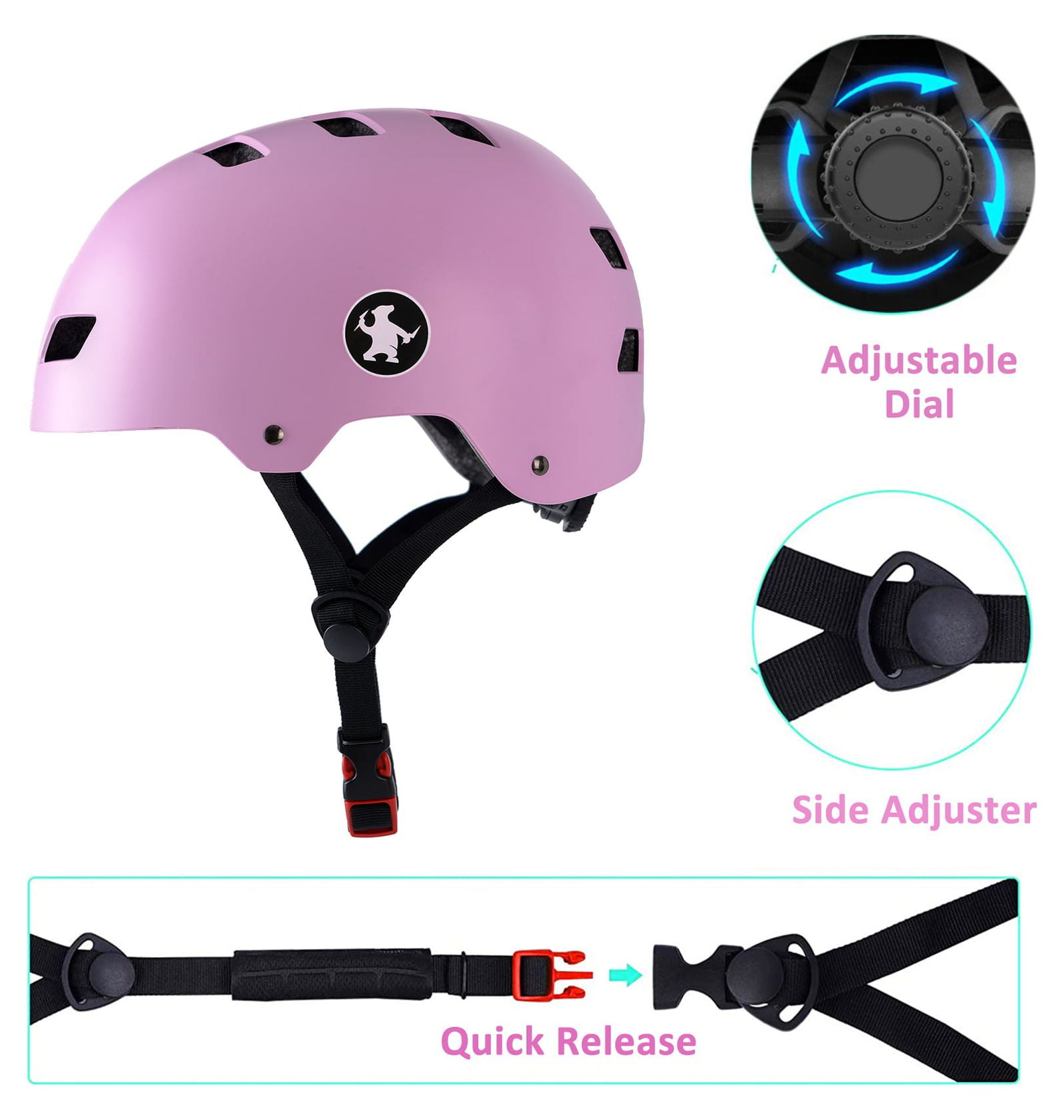 Rongbenyuan Kids Bike Helmet Toddler with Carry Bag, Multi-Sport for Scooter Skating Rollerblading,Pink (48-52cm)