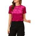 thumbnail image 5 of MODA NOVA Junior's Velvet Top Crew Neck Short Sleeve Casual T-Shirt Fushcia S, 5 of 5