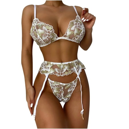 

EchfiProm 2023 Valentine s Day Dress Women Exquisite Lace Lingerie Bra+Garter+Briefs Set Babydoll Cut-Out Sleepwear Couples Gifts