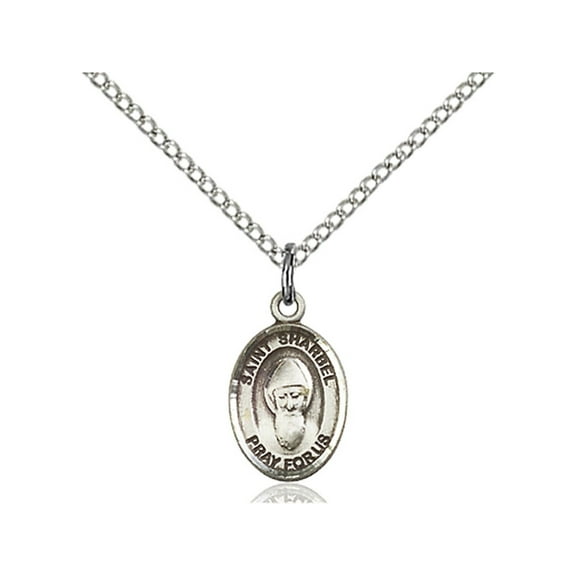 Sterling Silver St. Ambrose Pendant 1/2 x 1/4 inches with Sterling Silver Lite Curb Chain