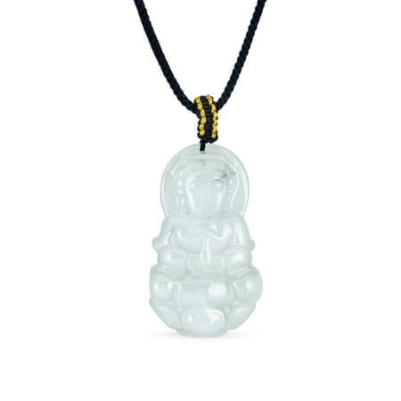 Bling Jewelry Womens Yogi Protection Amulet Jade Buddha Pendant Necklace Black Cord 16-24 Inch