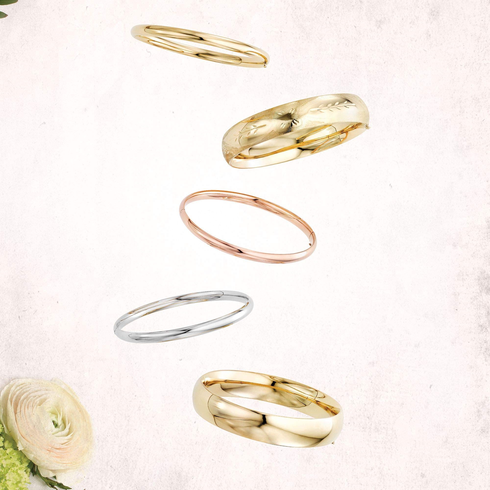 JewelStop 10K Yellow Gold 6mm Shiny Diamond Shape Laser Cut Pattern Bangle - 7 Inches, 4.4gr.