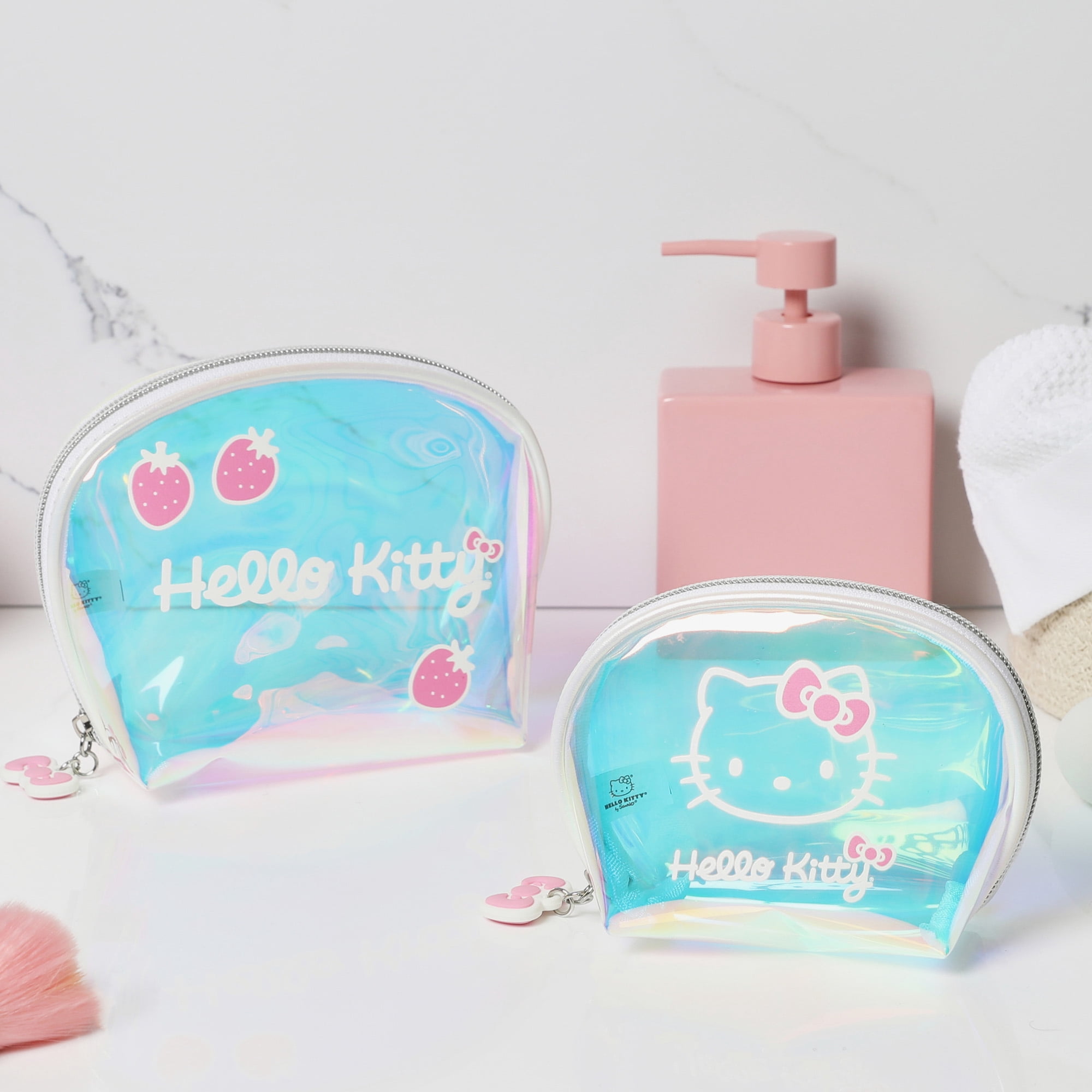 Hello Kitty Official License Large and Small Clear Cosmetic Travel Bags