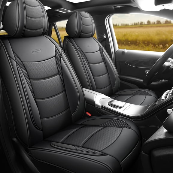 5-Seat Full Set Faux Leather Car Seat Covers, Universal Fit with Breathable Padding, Airbag Compatible and Easy Installation for Cars, Sedans, SUVs and Trucks, Black