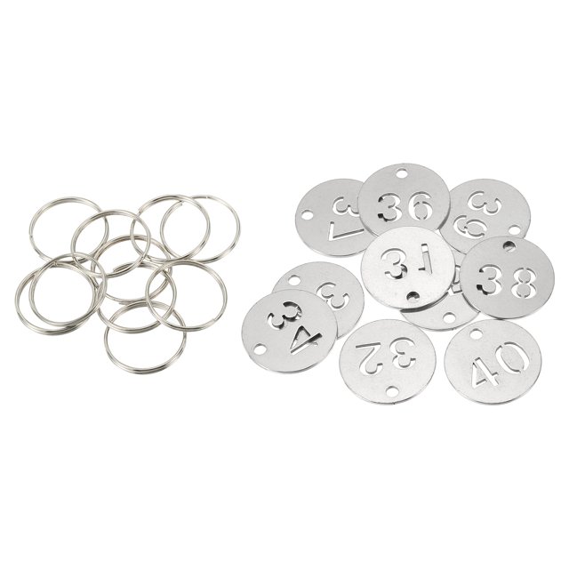 Uxcell Number Key Tag, 23mm Stainless Steel 31-40 ID Number Tags with Metal Ring Identifiers Keys Label, Silver Tone