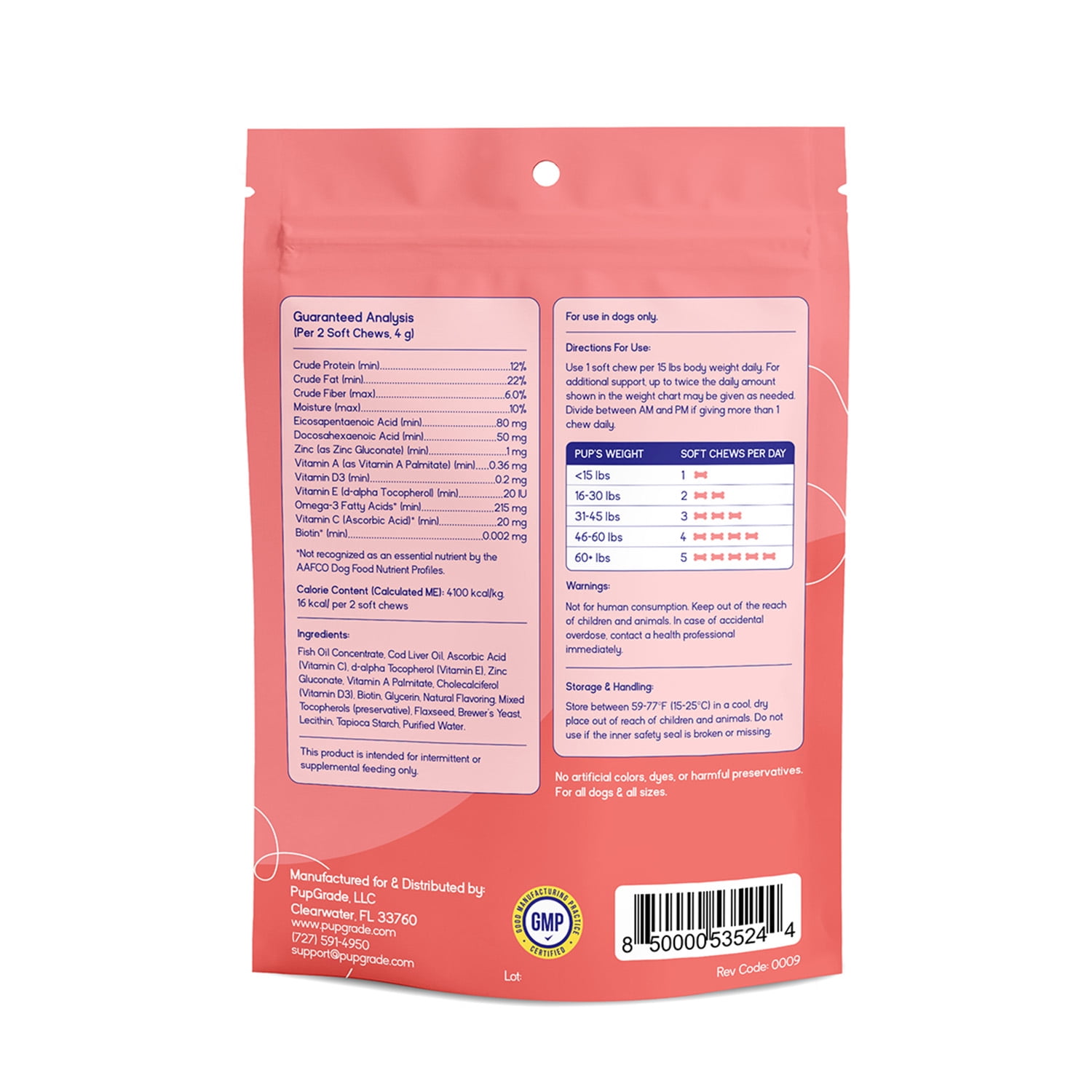 PupGrade Skin & Coat Soft Chews for Dogs, Omega-3 & Antioxidants, 120 Count Bag