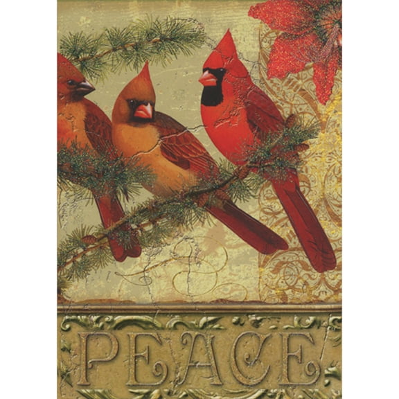 RSVP Peace: Three Cardinals on Sparkling Branch Christmas Card