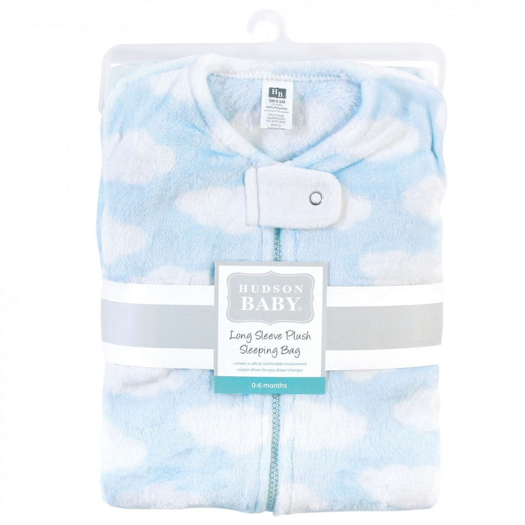 Hudson Baby Infant Boy Plush Sleeping Bag, Sack, Blanket, Blue Clouds, 12-18 Months