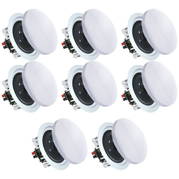 Vaiyer 5.25 Inch 175 Watts 2-Way In-Ceiling Speakers Set of 8 Flush Mount Black