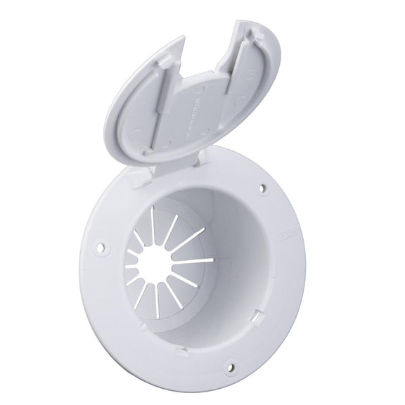 B&B Molders Round Electric Cable Hatch with Back, Polar White