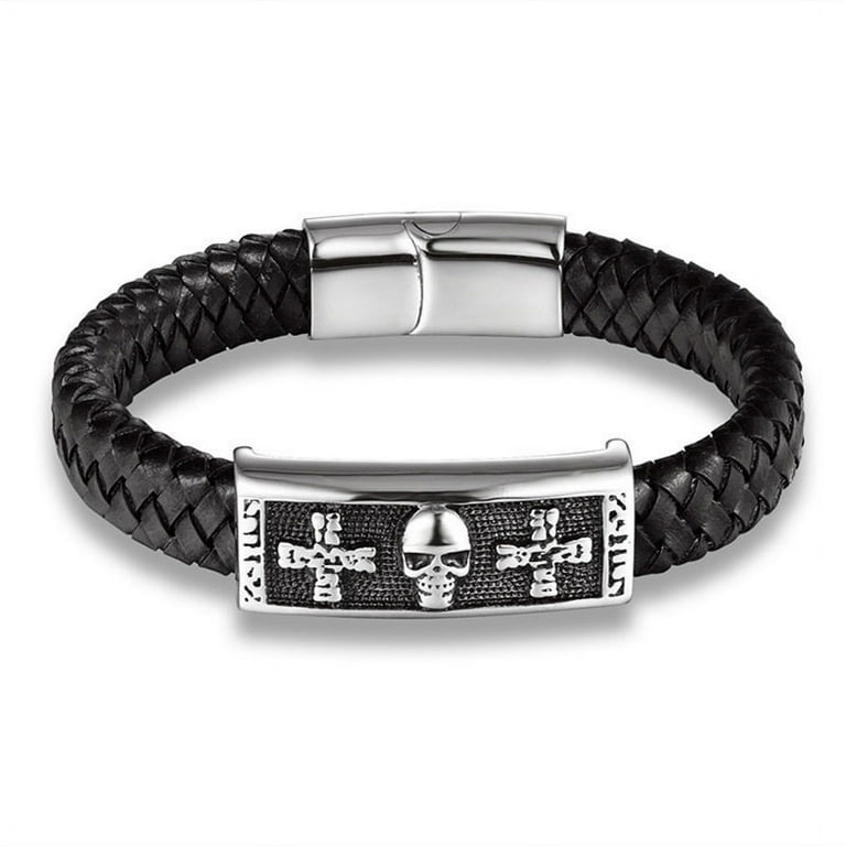 Men's Leather Rope Bracelet, Fashion Magnet Stainless Steel Buckle