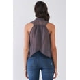 thumbnail image 3 of Purple & Multi Sleeveless Mock Neck Front Button Down Sheer Blouse Top, 3 of 5