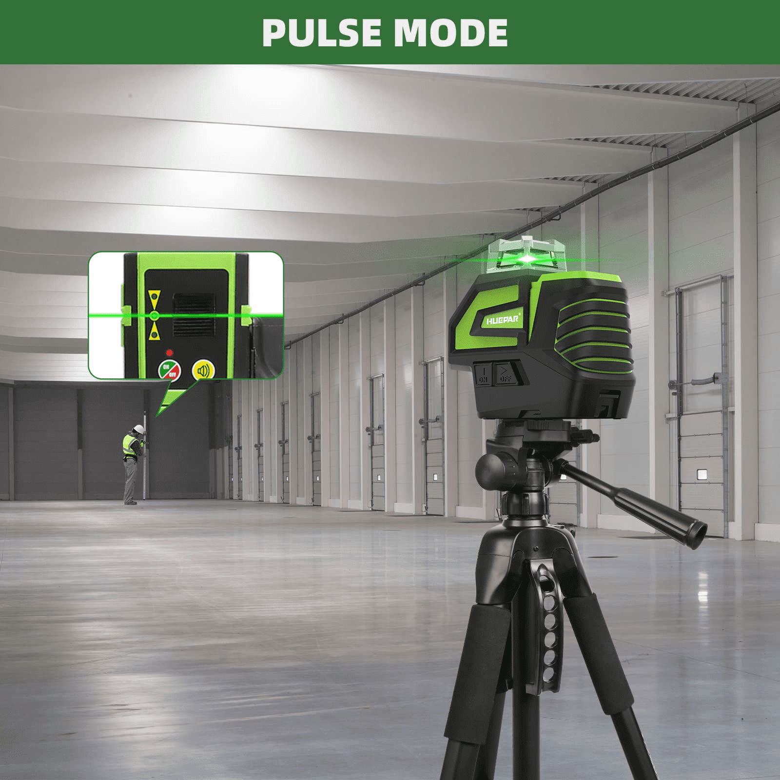 Huepar Self-Leveling Laser Level Green Beam Cross Line Laser Level Tools with 2 Plumb Dots and 360° Magnetic Pivoting Bracket