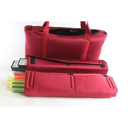 Western Mah Jong In Burgundy Bag - 166 Tile Set with 4 Color Pushers