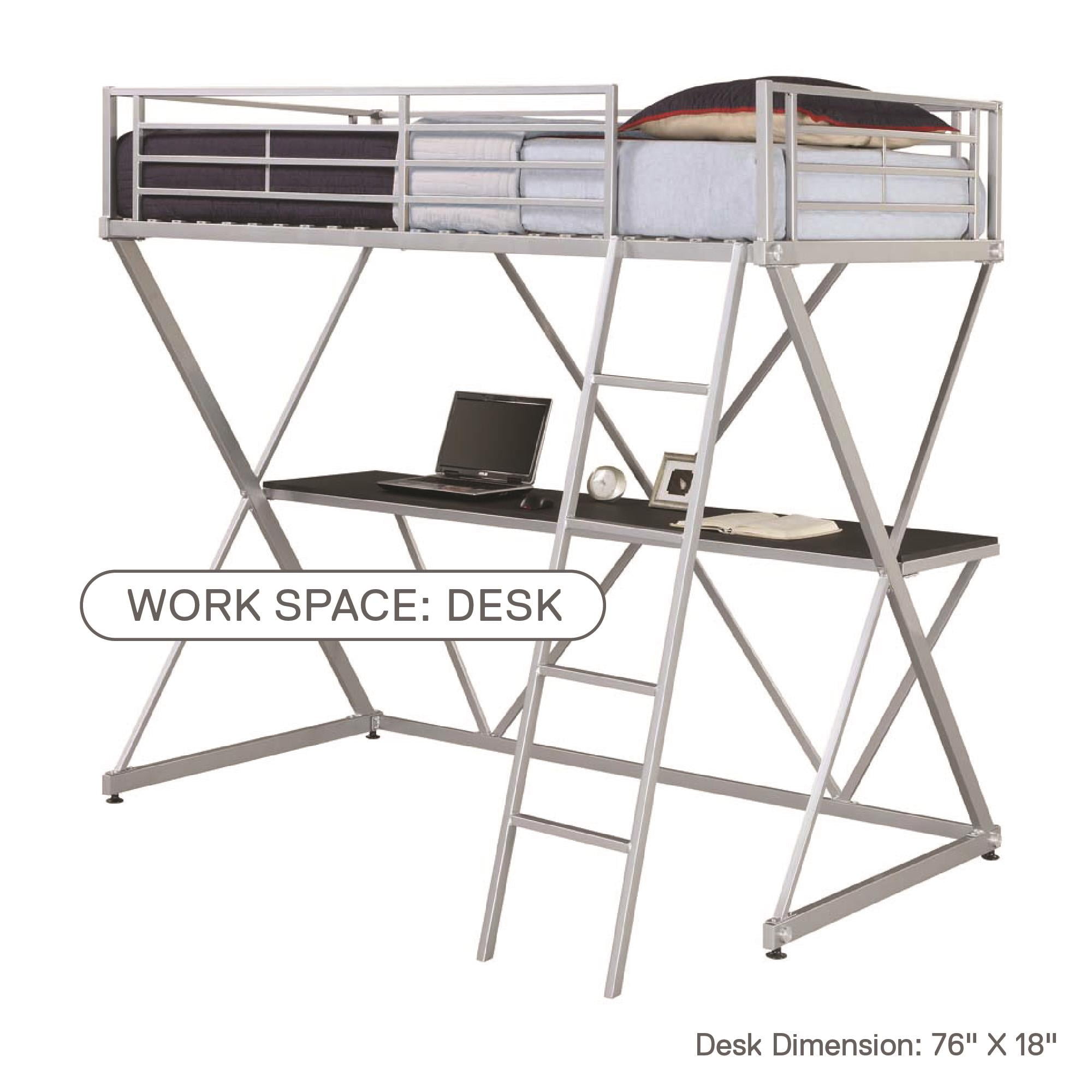 X loft bed over cheap workstation