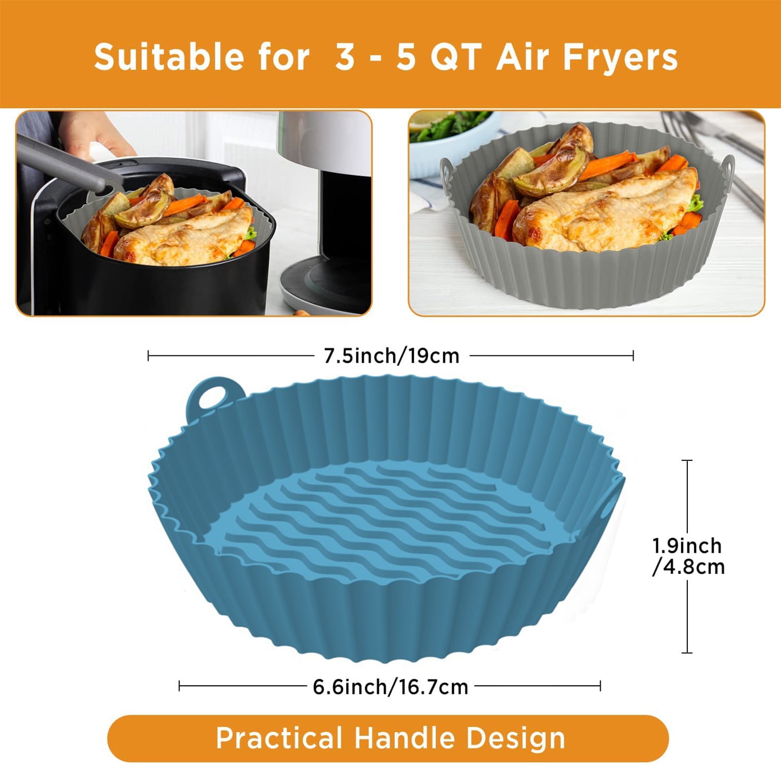 Visland Silicone Air Fryer Liner 7.5/8.5 inch Reusable Air Fryer Silicone  Basket Heat Resistant Easy Cleaning Air fryers Silicone Pot Round for 3 to 5  Qt for Air fryer Oven Accessories 