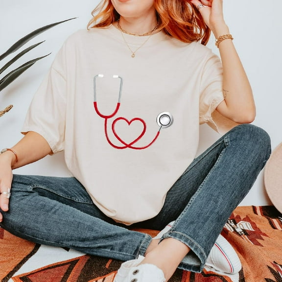 Red Stethoscope Heart Shirt, Nurse Appreciation Shirt, Medical Heartbeat Tee, Healthcare Worker Gift, Cute Nurse T-Shirt, Alc2437