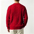 thumbnail image 5 of Leidass Mens Cable Knit Crewneck Sweater Long Sleeve Pullover Ribbed Cuffs Hem Regular Fit Fall Winter Casual Knitwear Red 3XL, 5 of 7