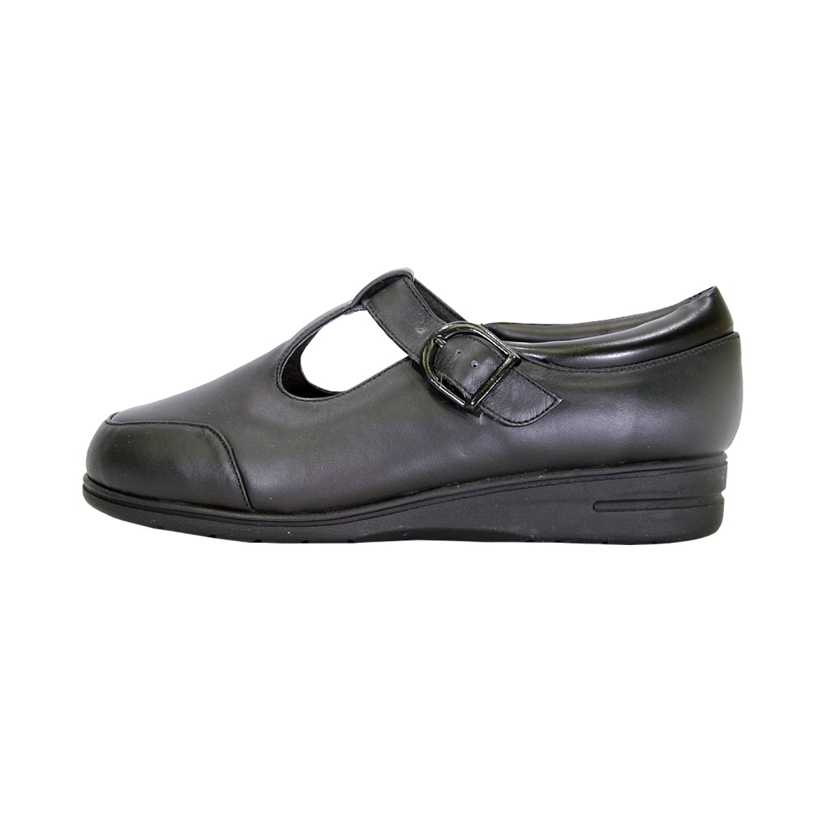 24 HOUR COMFORT Aileen Wide Width Classic Leather Comfort Slip On Shoes with Buckle BLACK 10