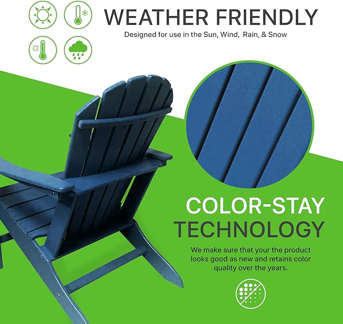 NewTechWood Atlantic Classic Curveback Royal Plastic Outdoor Patio Adirondack Chair