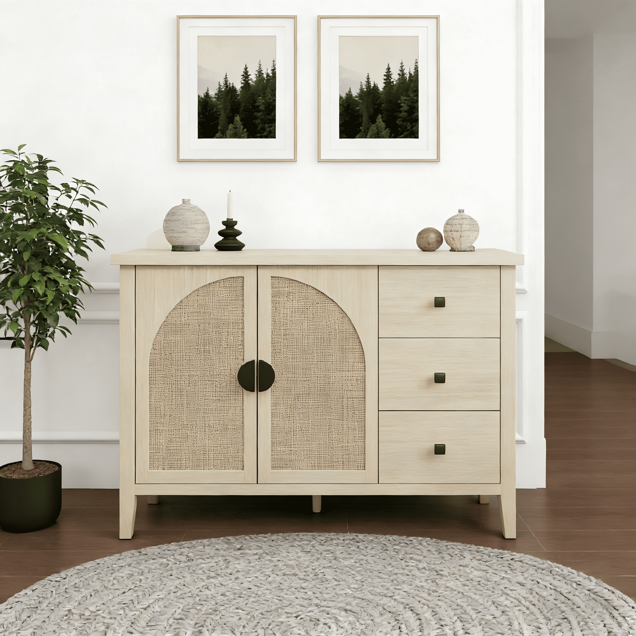 Gewnee Rattan 2 Door 3 Drawer Cabinet, Suitable for Bedroom, Living Room, Study