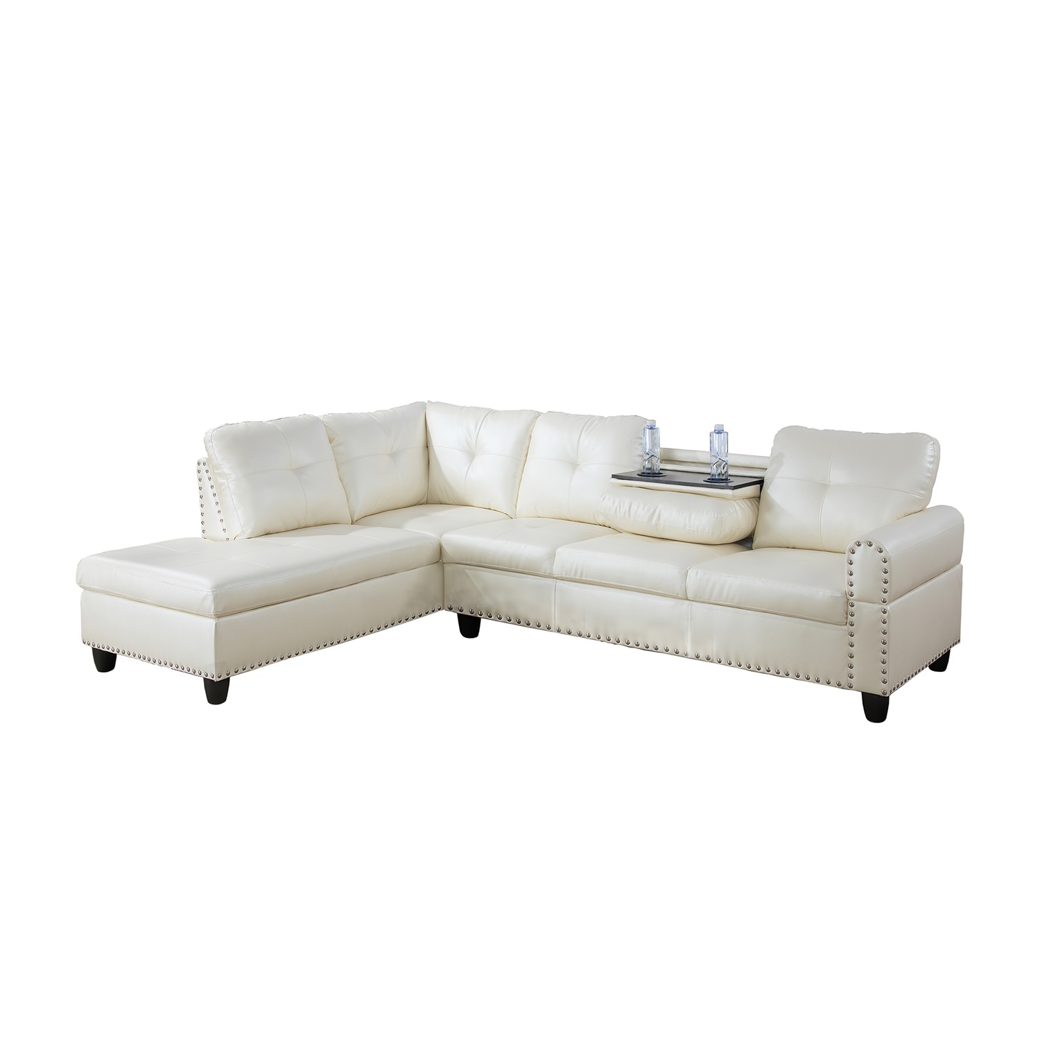 Hommoo Sofa Set, Faux Leather Synthetic Leather 2-Piece Sofa Set,L-Shaped Sectional Couch Set with Right Armrest for Living Room，White（No Ottoman)