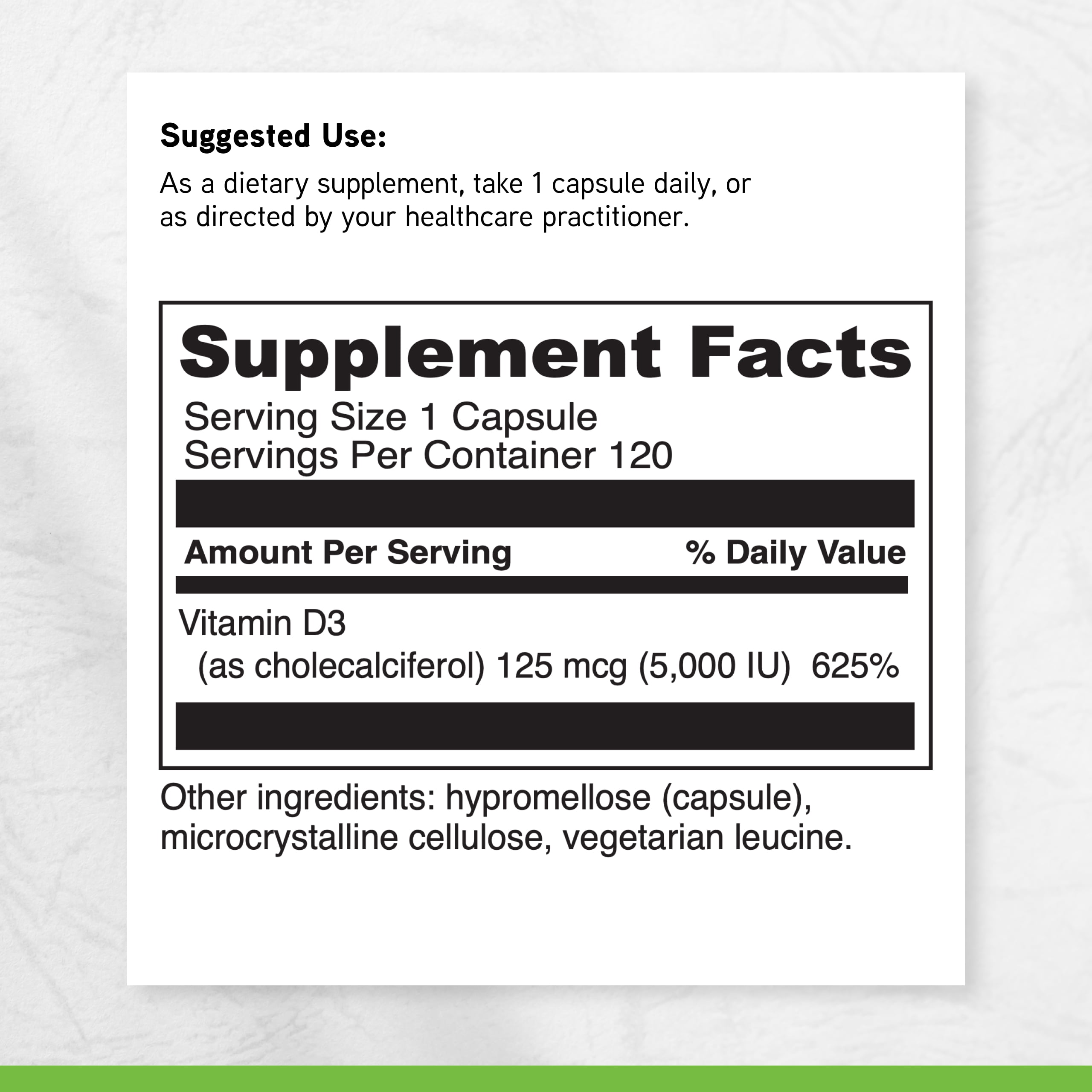 DaVinci Labs Vitamin D3 5000 IU - Support Healthy Bones & Immune Health* - 120 Capsules