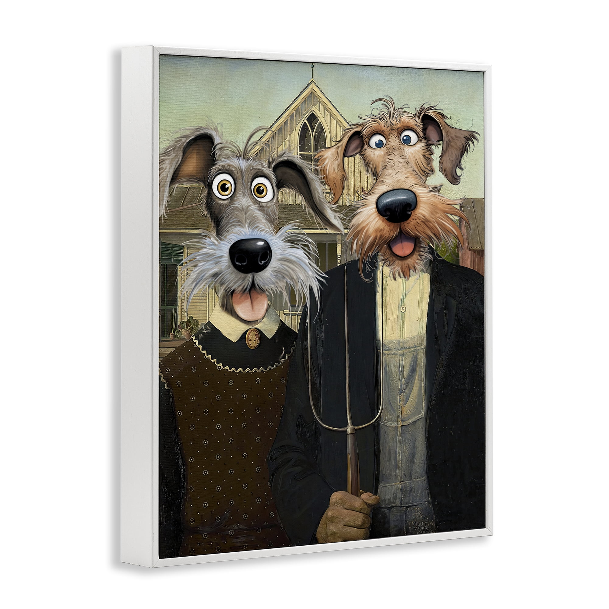 Stupell Industries American Gothic Pups White Framed Giclee Art, design by Tina LeCour