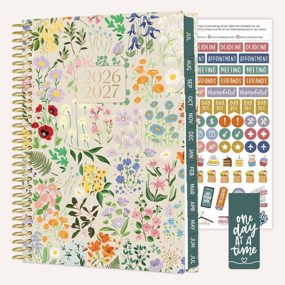 bloom daily planners 2026-2027 Academic Planner, 13 Month Monthly & Weekly Soft Cover, 5.5" x 8.25", Stickers Included, Garden Party