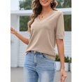 thumbnail image 2 of Top MEROKEETY de verano para mujer, manga corta, cuello en V, color caqui, 2 of 6