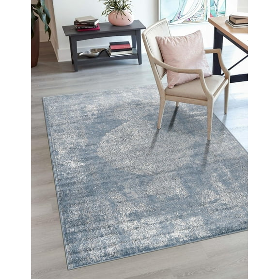 Unique Loom Portland Collection Area Rug - Woodburn (5' 3" x 8' Rectangle Blue/Ivory)