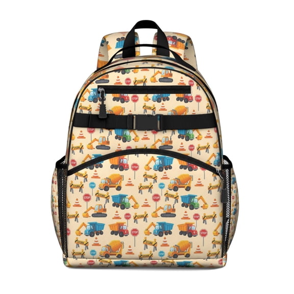 Cartoon Construction Vehicles Mixers Backpack for School,Cute School Bag,Schoolbag with Adjustable Shoulder Straps & Padded Back,15.25"x11.5"x5.25"