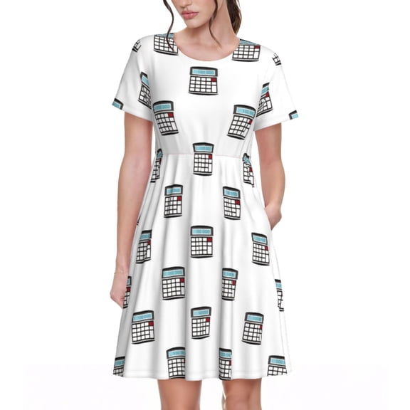 Spring Summer Dresses for Women 2025 - Calculator Print Wedding Guest Dresses, Beach Vacation Clothes, Hawaiian Sundresses Casual Short Sleeve Dress for Women with Pockets