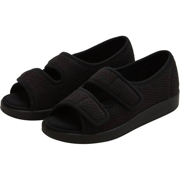 Silverts Women In & Outdoor Easy Closure Open Toe Slippers, 10, Black