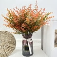thumbnail image 3 of Artificial Faux Fall Eucalyptus Plants Flowers Outdoor Outside Decoration, 5 Bundles Fake Silk Orange Boxwood Realistic UV Resistant for Planter Front Door Porch Patio Yard Decor, 3 of 7