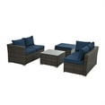 thumbnail image 4 of Highsound 4 Piece Patio Furniture Set, Outdoor Sectional Sofa PE Rattan Conversation Set with Table & Thickened Cushions for Garden Lawn Poolside, Navy Blue, 4 of 10