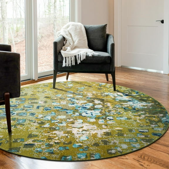 Unique Loom Jardin Collection Area Rug - Ivy (6' 1" Round Green/Beige)