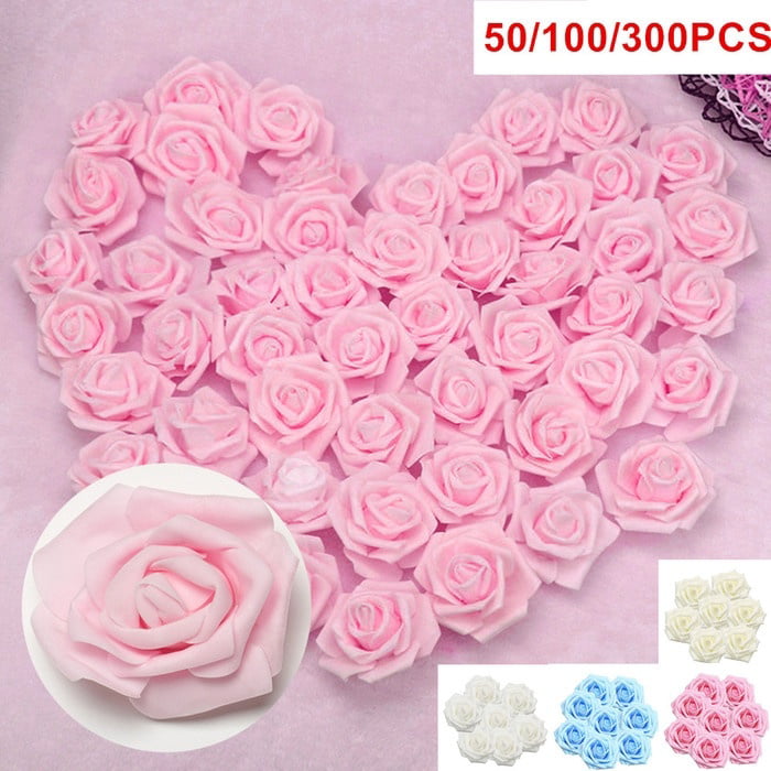 50 Artificial Foam Flower Fake Roses Wedding Bride Bouquet Home Party Decoration 