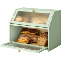 Bread Box for Kitchen Countertop Bin Double Layer Bread Box Storage Container Extra Large Capacity Farmhouse with Diamond Pattern Windows (Green, Large)