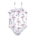 thumbnail image 2 of Baby Toddler Girls Lovely Patterned Ruffled-Tier One-Piece Swimsuit One Shoulder Swimwear (Flamingo/White, 6-7 Years), 2 of 4