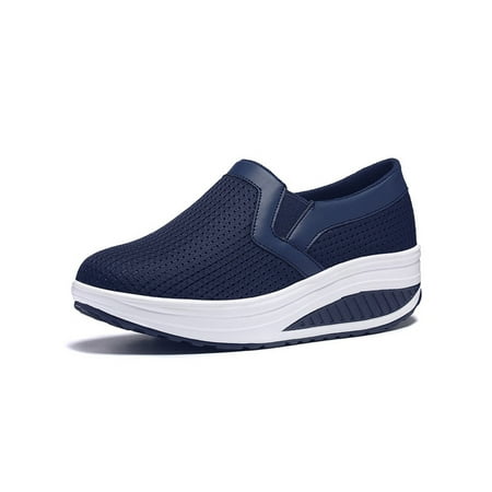 

Gomelly Women Walking Shoe Platform Sneakers Slip On Casual Shoes Comfort Flats Sports Outdoor Blue 6.5