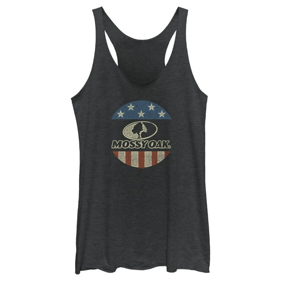 Women's Mossy Oak American Flag Circle Logo  Racerback Tank Top Black Heather Large